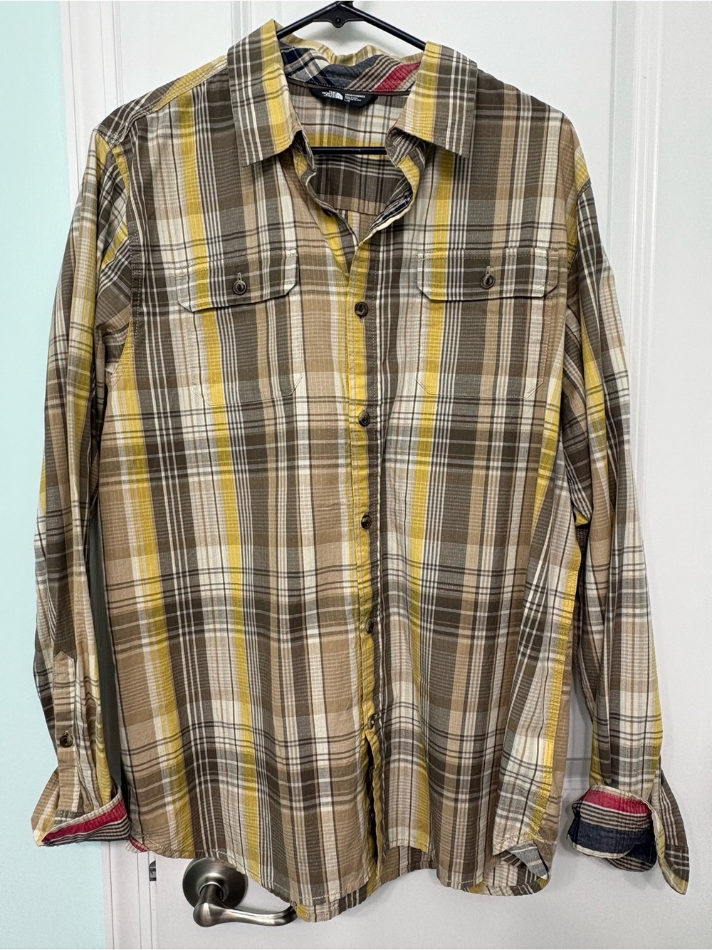 The North Face Men's Brown & Yellow Plaid Button-Down Shirt
